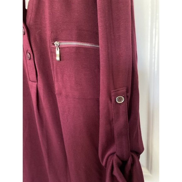 Siddhe Tunic Top Button Front V Neck 3/4 Rolled Long Sleeve Zip Burgundy 2XL NWT - Picture 12 of 16